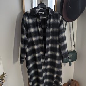 WOOLED PLAID EXTRA LONG COAT
